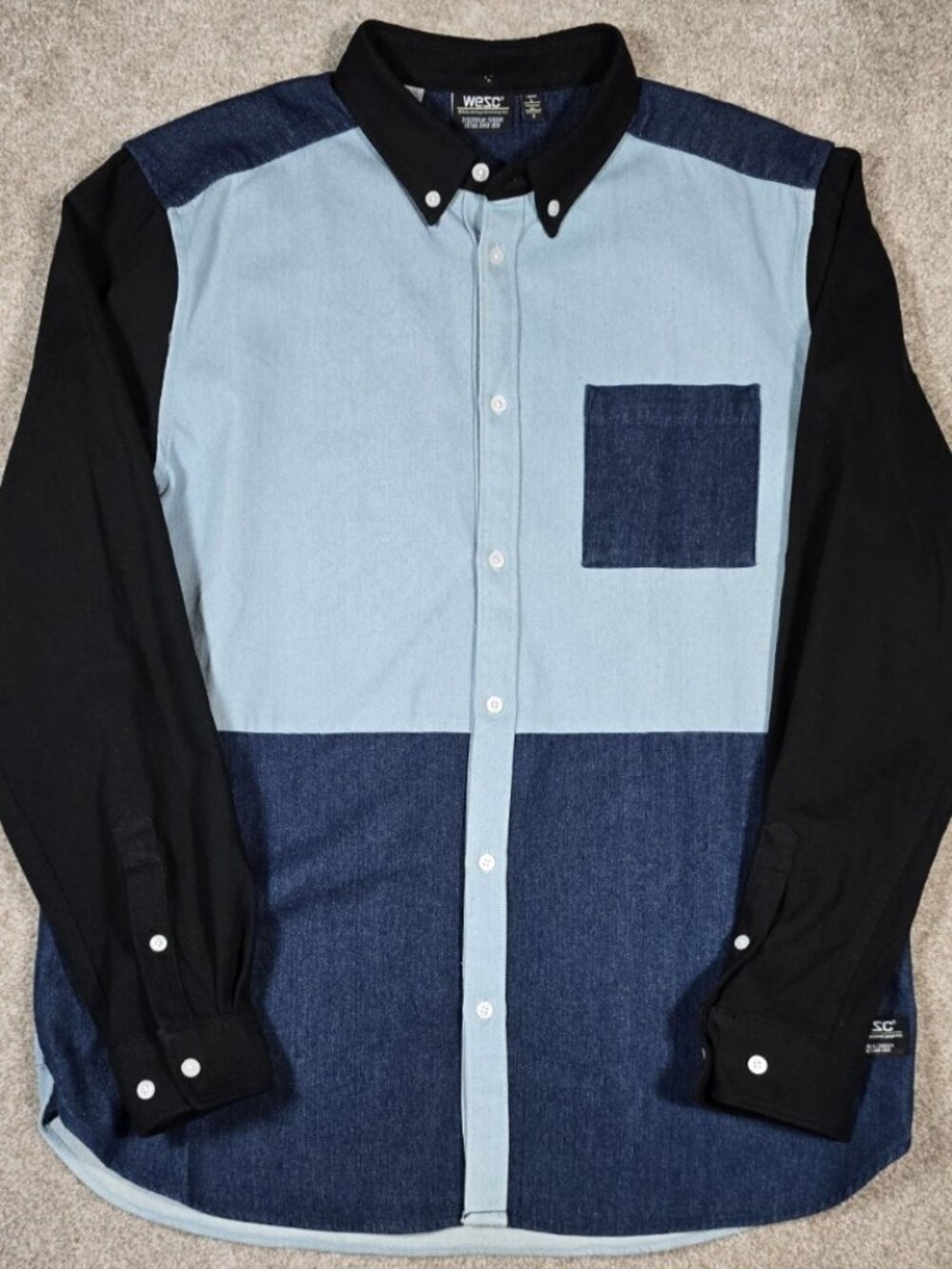 WeSC Oden Colorblock Button Down Long Sleeve Outdoor Work Shirt Men L Women XL